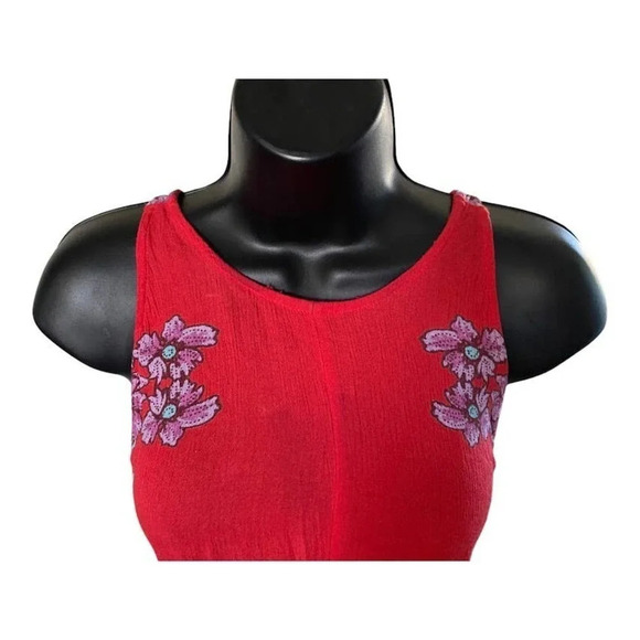 Free People Sleeveless High Neck Size XS Floral Mini Red 100% Viscose Relaxed - Picture 6 of 12